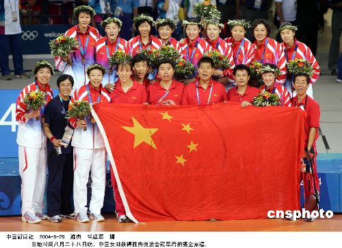 <em>中国女排</em>获得雅典奥运会<em>冠军</em>后拍摄