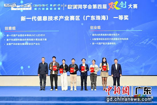 本次大赛创意组和创业组一等奖颁奖现场。珠海市高新区 供图 本次大赛创意组和创业组一等奖颁奖现场。珠海市高新区 供图