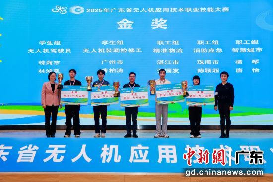2025年广东省无人机应用技术职业技能大赛颁奖现场。珠海市人力资源和社会保障局 供图 2025年广东省无人机应用技术职业技能大赛颁奖现场。珠海市人力资源和社会保障局 供图