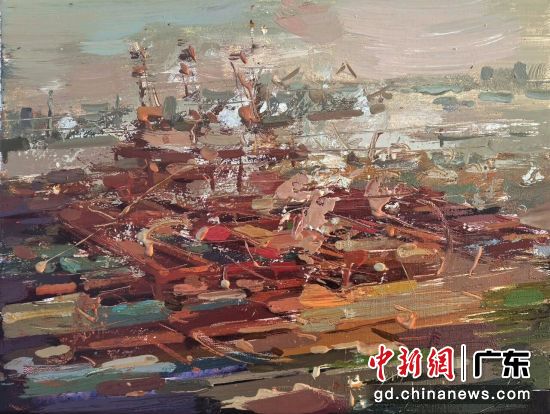 张振江作品:《极目珠江No.1-律动黄埔港》 ,布面油画。受访者供图 张振江作品:《极目珠江No.1-律动黄埔港》 ,布面油画。受访者供图